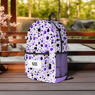 Süße lila und schwarze Punkte-Monogramm Bedruckter Rucksack