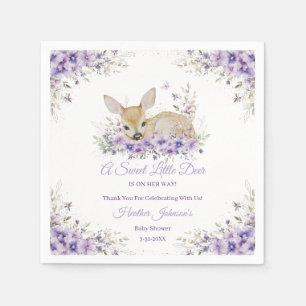 Süße lila violette florale Reh-Baby-Party Serviette