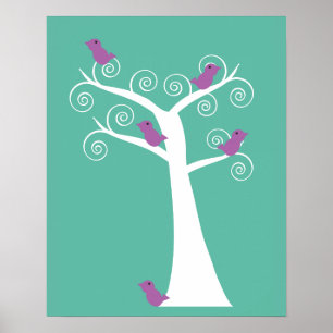 Süße lila Vögel in einem Baum Poster