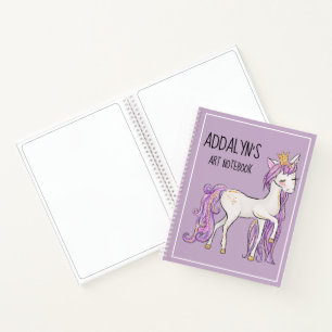 Süße lila weiße Einhorn-Tiara-Zeichnung Notizbuch