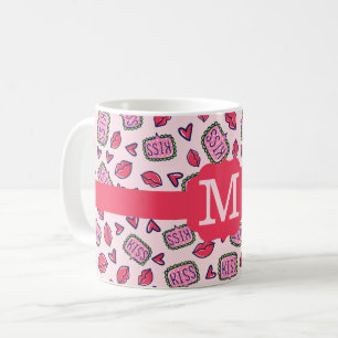 Süße Lippen Küsse & Herz-Kritzeleien Muster-Monogr Kaffeetasse