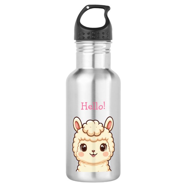 Süße Llama-Illustrationsdesign Edelstahlflasche (Vorderseite)
