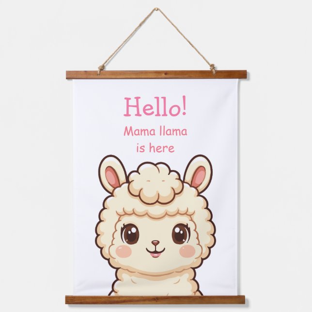 Süße Llama-Illustrationsdesign Wandteppich Mit Holzrahmen (Vorderseite)