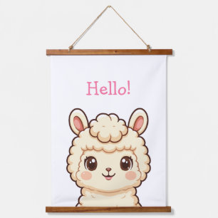 Süße Llama-Illustrationsdesign Wandteppich Mit Holzrahmen