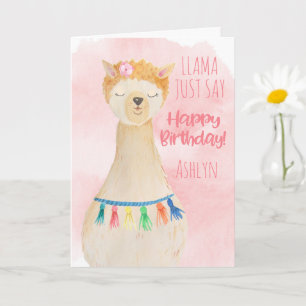 Süße Llama Mädchen Rosa Personalisierter Geburtsta Karte