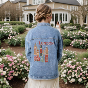 Süße London City British Guard, Big Ben & Roter Bu Jeansjacke