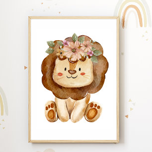 Süße Löwen Blumen Kinderzimmer Poster Kinderzimmer