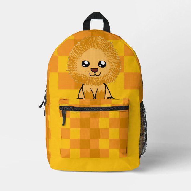 Süße Löwen-Rucksack (mit Karomuster) Bedruckter Rucksack (Vorderseite)