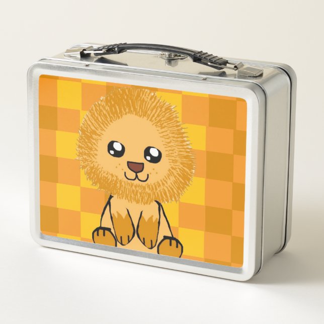 Süße Löwenthemen-Lunchbox (mit Karomuster) Metall Brotdose (Rückseite)
