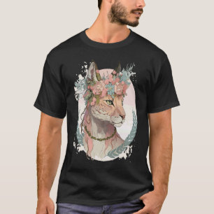 Süße Luchs-Blumenkrone Floral Wasserfarbe Tier T-Shirt