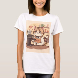 Süße lustige Barista-Katze mit Kaffee-T-Shirt T-Shirt