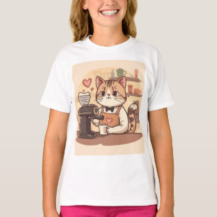 Süße lustige Cartoon-Barista-Katze Kinder T-Shirt