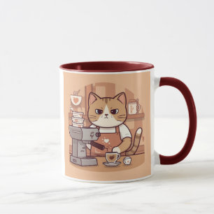 Süße lustige Cartoon-Barista-Katze Tasse