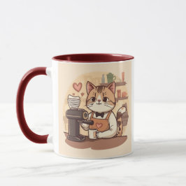 Süße lustige Cartoon-Barista-Katze Tasse