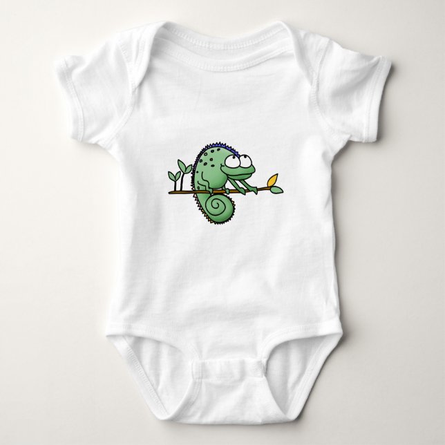 Süße lustige Cartoon-Chamäleon-Grüne Eidechse Baby Strampler (Vorderseite)