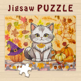 Süße lustige Cartoon-Katze Kürbis Hexenhut - Puzzle
