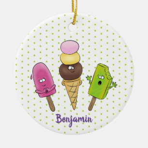 Süße lustige Eis-Popsicle-Cartoon-Trio Keramik Ornament