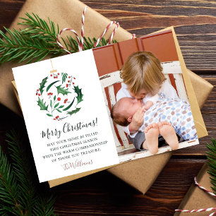 Süße lustige Familien-Weihnachtsfotos in Rot und G Feiertagskarte