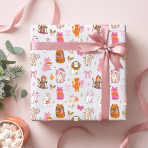 Süße Lustige Farbige Retro-Feiertags-Weihnachtskat Geschenkpapier
