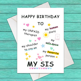 Süße lustige Geburtstagskarte für Schwester, Karte