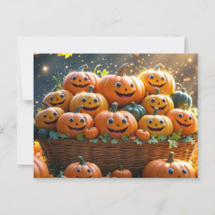 Süße lustige Halloween-Erntedank-Kürbisse Postkarte