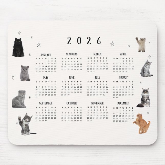Süße lustige Katze 2026 Kalender Mousepad (Vorne)