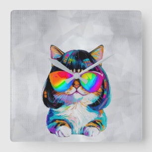 Süße lustige Katze (Gemälde Nr. 2) Quadratische Wanduhr