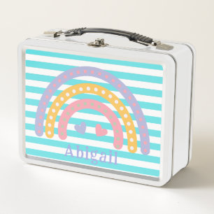 Süße Lustige Kawaii Regenbogen Aquamarin Streifen Metall Brotdose