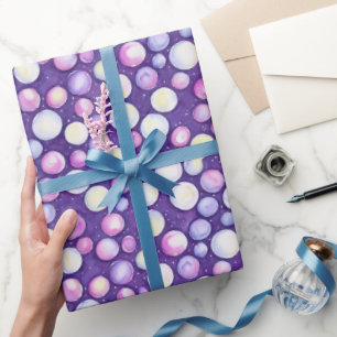 Süße lustige Mädchenhaft lila rosa Blasen Schnee W Geschenkpapier