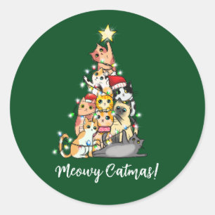 Süße Lustige Miauende Weihnachtskatzen Weihnachtsb Runder Aufkleber