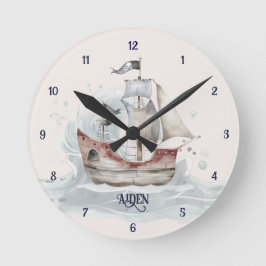 Süße lustige Piratenschiff-Kinderwanduhr Runde Wanduhr