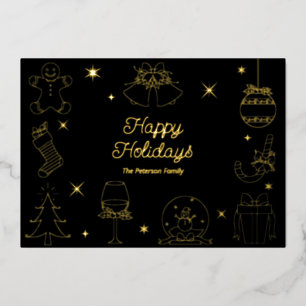 Süße lustige schwarze handgezeichnete Weihnachten Folien Feiertagskarte