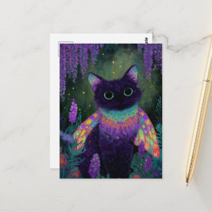 Süße lustige schwarze Katzenfee Postkarte