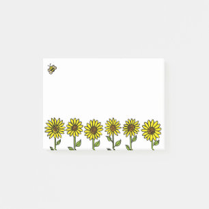 Süße lustige Sonnenblumen und Hummel Post-it Klebezettel