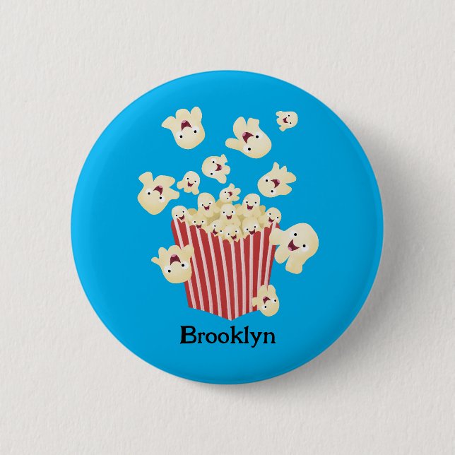 Süße lustige springende Popcorn-Cartoonfiguren Button (Vorderseite)