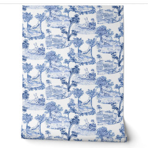 Süße lustige Vintage Blau Weiße Kaninchen Toile de Tapete