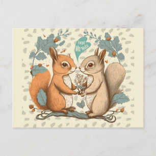 Süße lustige Vintage-Eichhörnchen Valentinstag Postkarte