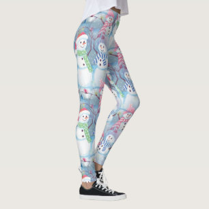 Süße lustige Winter Schneemann Wasserfarben Kunst Leggings