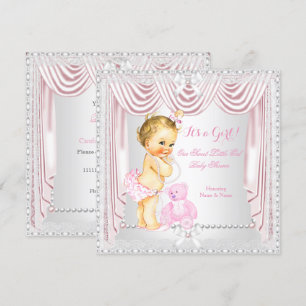 Süße Mädchen-Babyparty Rosa Satin Blondes Baby Einladung