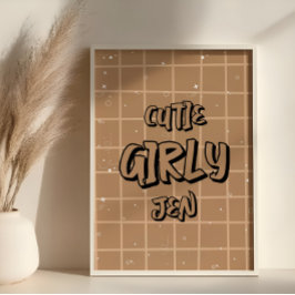Süße Mädchen-Braun-Gingham-Wandkunst Poster