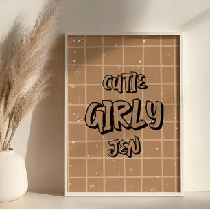 Süße Mädchen-Braun-Gingham-Wandkunst Poster