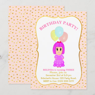 Süße Mädchen-Einladung zum 3. Geburtstag Einladung