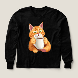 Süße Mädchen Ginger Cat Kaffee Grafik Langarmshirt