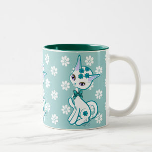 Süße Mädchen-Kitty-Katze Aquablau Zweifarbige Tasse
