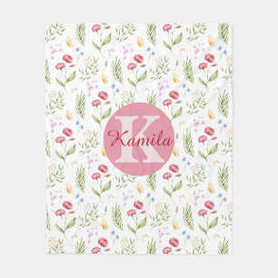 Süße Mädchen Monogramm Name Floral Fleece Decke