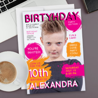 Süße Mädchen-Pink Orange Kinder-Magazin-Cover-Foto Einladung