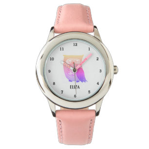 Süße Mädchen rosa Eule Vogel Tiere Kinder Blumenmu Armbanduhr