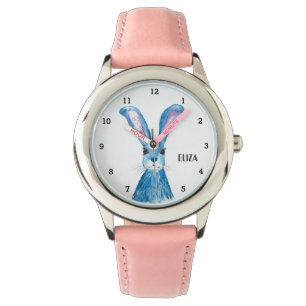 Süße Mädchen Rosa Hase Kaninchen Tier Kinder Blume Armbanduhr