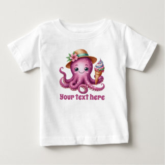 Süße Mädchen Strand Oktopus Text hinzufügen  Baby T-shirt