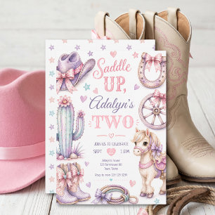 Süße Mädchen-Western-Cowgirl-Pferd 2. Geburtstag Einladung